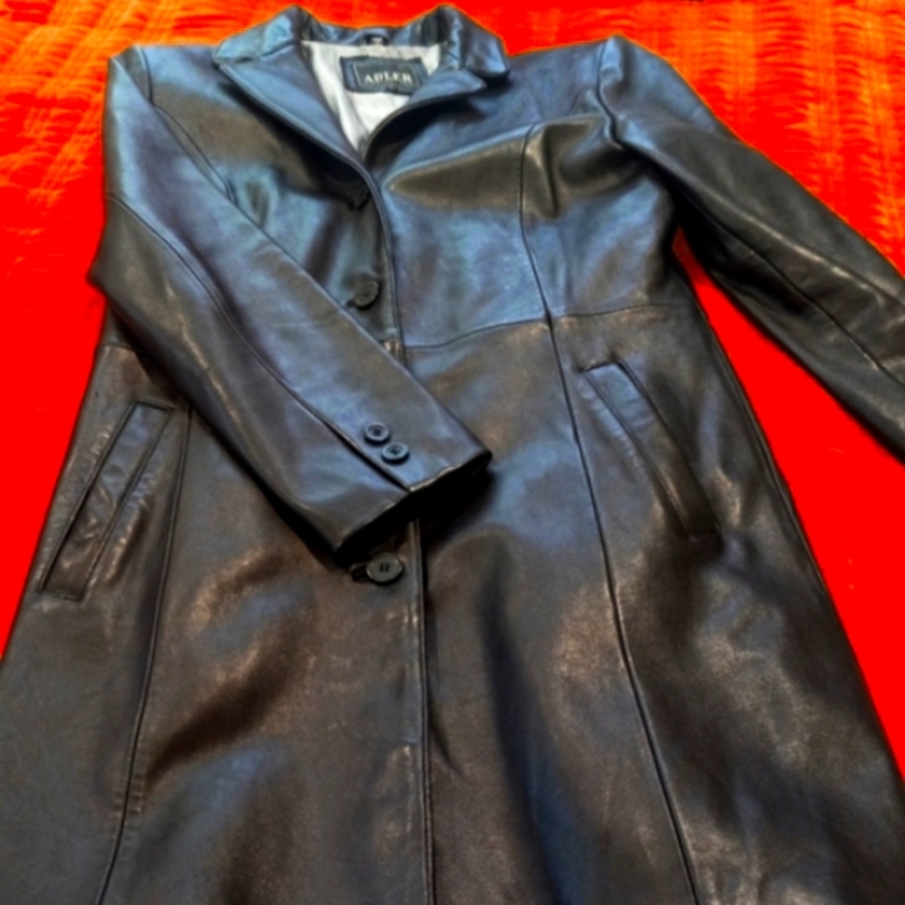 Jonathan Adler Black Leather Button-Front Coat